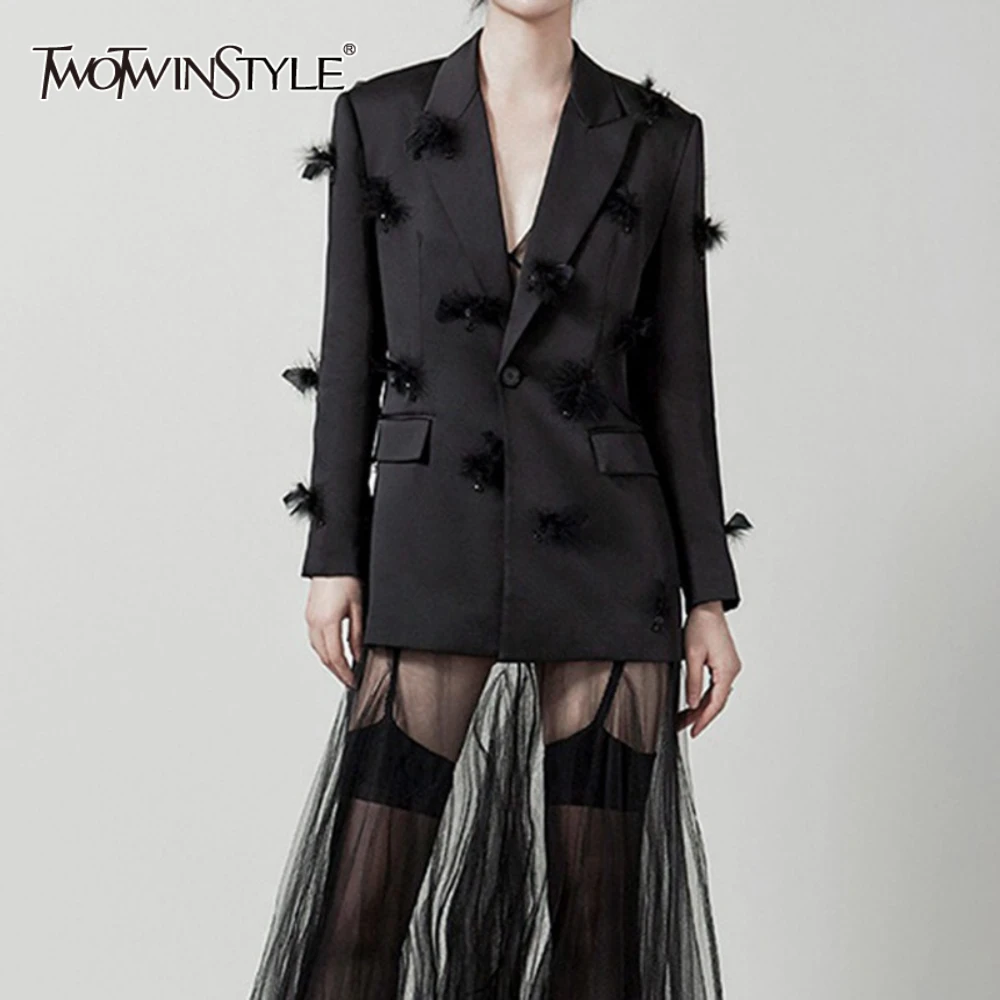 TWOTWINSTYLE Solid Slimming Spliced Bead Feather Blazers for Women Lapel Long Sleeves Patchwork Button Blazer Female Fashion New
TWOTWINSTYLE Solid Slimming Spliced Bead Feather Blazers for Women Lapel Long Sleeves Patchwork Button Blazer Female Fashion New