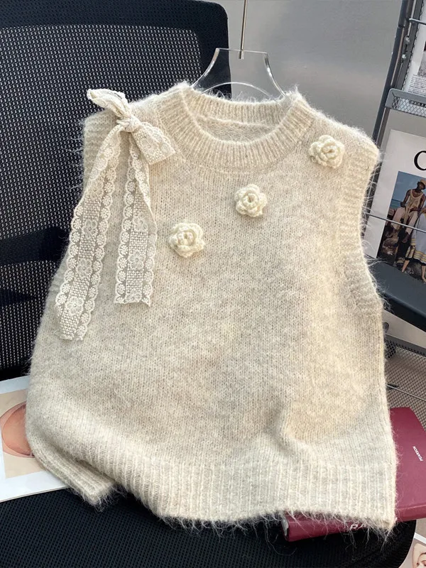 Women's Knitted Vest with Bow Tie Layering Spring Autumn 3D Floral Design Casual Style plus Size Loose Fit Outerwear
Women's Knitted Vest with Bow Tie Layering Spring Autumn 3D Floral Design Casual Style plus Size Loose Fit Outerwear