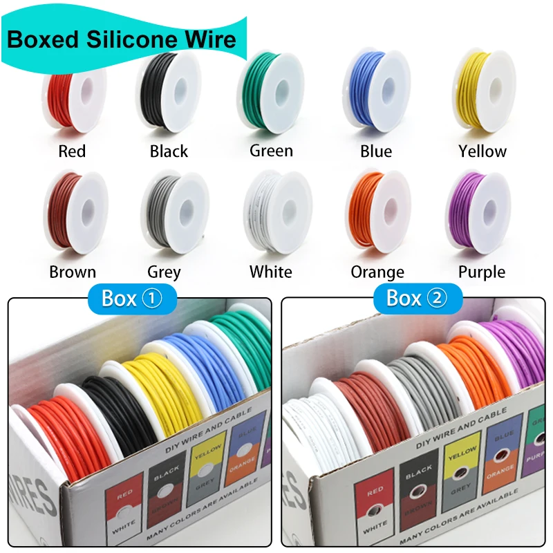Boxed Flexible Silicone Wire 30/28/26/24/22/20/18/16AWG Multi Stranded Heat Resistant Cable Electrical Tinned Copper Wire
Boxed Flexible Silicone Wire 30/28/26/24/22/20/18/16AWG Multi Stranded Heat Resistant Cable Electrical Tinned Copper Wire