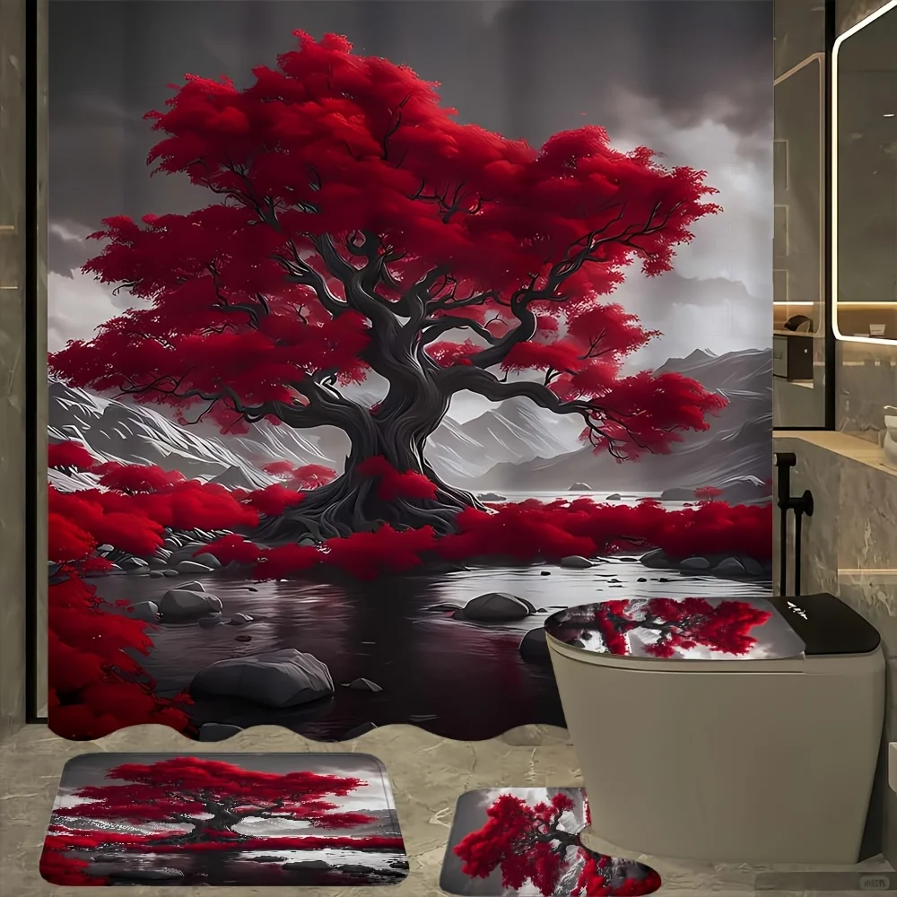 Red Maple Tree Bathroom Set: Elegant Waterproof Shower Curtain, Soft Contour Rug, Stylish Toilet Lid Cover, Non-Slip Bathtub Mat
Red Maple Tree Bathroom Set: Elegant Waterproof Shower Curtain, Soft Contour Rug, Stylish Toilet Lid Cover, Non-Slip Bathtub Mat