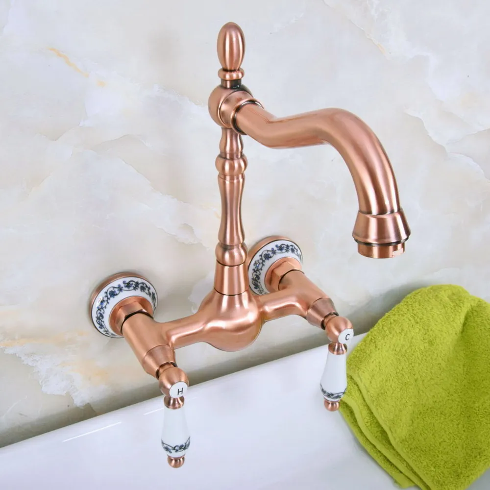 Antique Red Copper Brass Wall Mounted Dual Ceramic Handles Kitchen Sink Basin Mixer Tap / Swivel Spout Vessel Sink Faucet tnf953
Antique Red Copper Brass Wall Mounted Dual Ceramic Handles Kitchen Sink Basin Mixer Tap / Swivel Spout Vessel Sink Faucet tnf953
