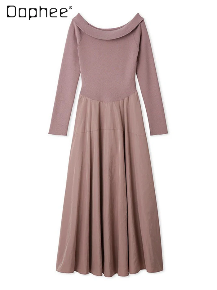 Elegant Light Pink Knitted Stitching Dress 2024 Spring and Autumn New Office Solid Color Off-Shoulder Long Dresses for Women
Elegant Light Pink Knitted Stitching Dress 2024 Spring and Autumn New Office Solid Color Off-Shoulder Long Dresses for Women