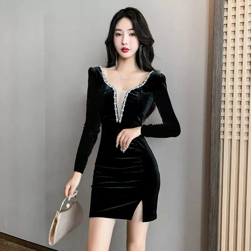 Summer Night Headquarters Dress For Women Clothing Low Cut Feminine Slim Buttocks Wrapped Gold Velvet Evening Work Clothes jp761
Summer Night Headquarters Dress For Women Clothing Low Cut Feminine Slim Buttocks Wrapped Gold Velvet Evening Work Clothes jp761