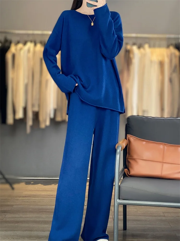 Women's matching set 100% Merino wool round neck sweater elastic waist pants two-piece set knitted casual loose women's clothing
Women's matching set 100% Merino wool round neck sweater elastic waist pants two-piece set knitted casual loose women's clothing