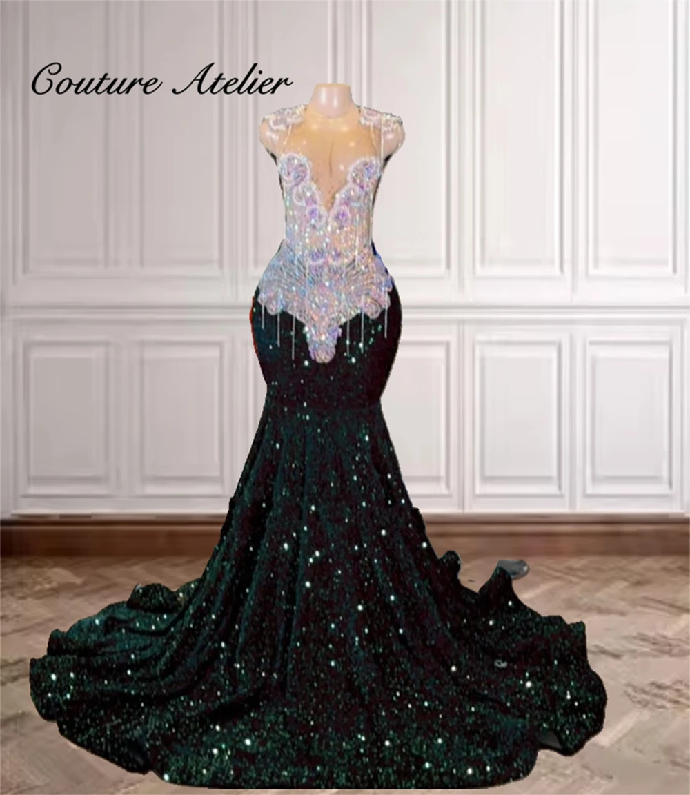 Rainbowstone Crystal Beading Tassels Green Prom Dress Black Girls Mermaid Ladies Dresses Special Occasion Party Gowns Customized
Rainbowstone Crystal Beading Tassels Green Prom Dress Black Girls Mermaid Ladies Dresses Special Occasion Party Gowns Customized