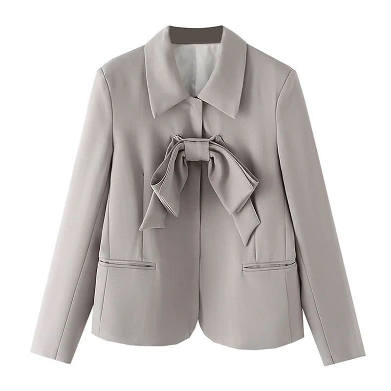 Korean Grey Slim Short Suit Jacket Women Bow Decoration Turndown Collar Lapel Long Sleeve Blazers Coat Spring Autumn Female New
Korean Grey Slim Short Suit Jacket Women Bow Decoration Turndown Collar Lapel Long Sleeve Blazers Coat Spring Autumn Female New