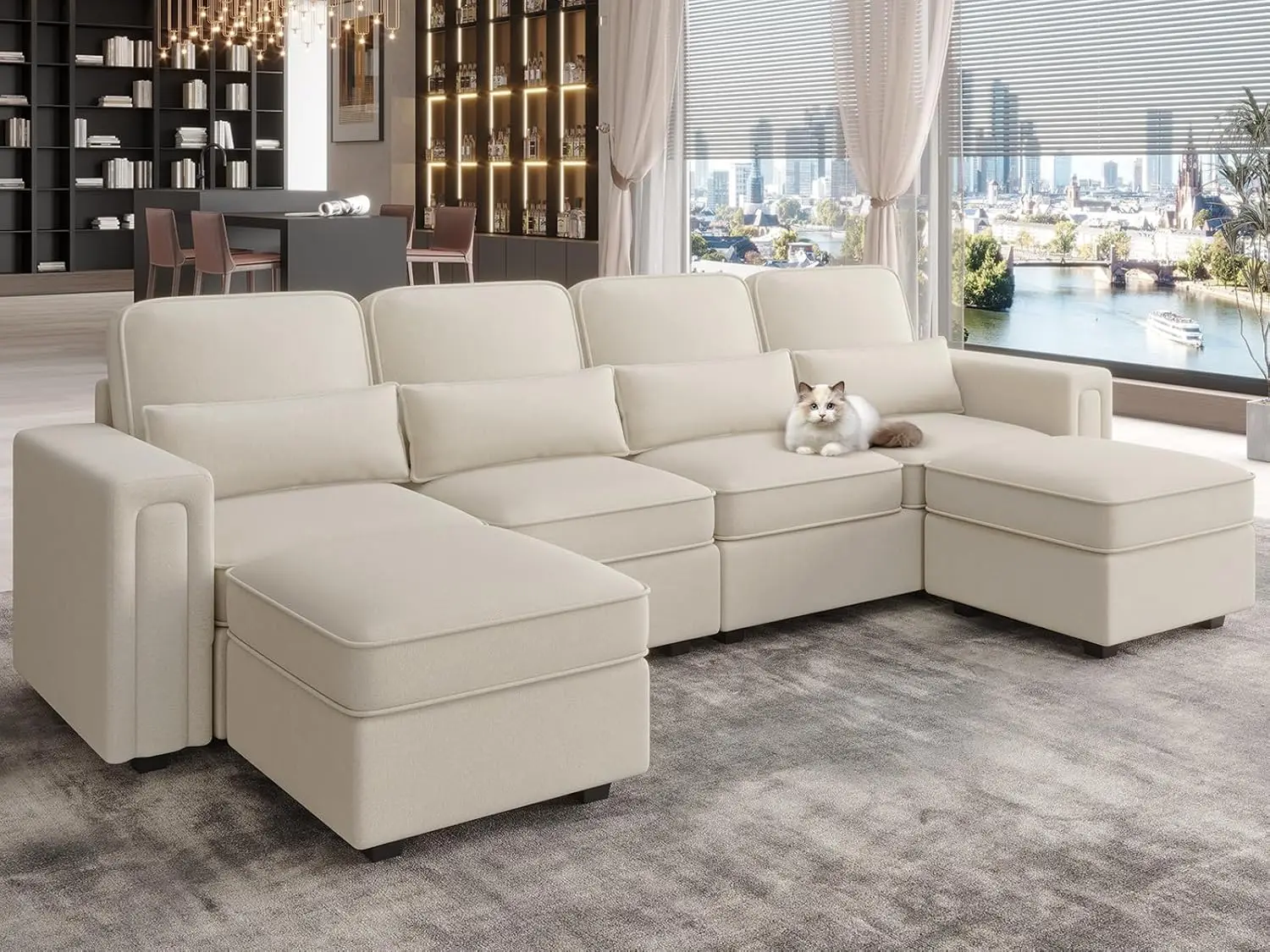 Convertible U Shaped Sofa Couch with Reversible Chaise, Modern Comfy Chenille Sofa with Pillows, Large Modular Sofa with Ottoman
Convertible U Shaped Sofa Couch with Reversible Chaise, Modern Comfy Chenille Sofa with Pillows, Large Modular Sofa with Ottoman