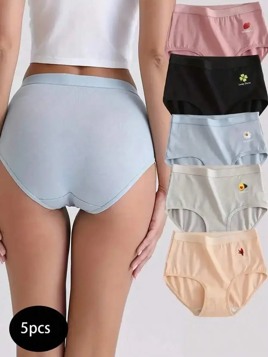 5PCS Women High Waisted Briefs With Fruit Embroidery Comfortable Breathable Solid Color Underwear
5PCS Women High Waisted Briefs With Fruit Embroidery Comfortable Breathable Solid Color Underwear