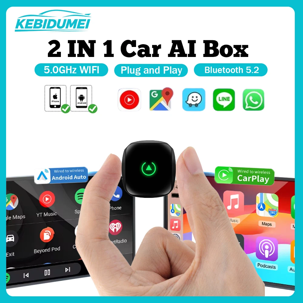 KEBIDUMEI Wired To Wireless Car AI Box Bluetooth5.2 5GHz WiFi Carplay 2in1 Mini Adapter Plug & Play Smart Dongle Car Accessories
KEBIDUMEI Wired To Wireless Car AI Box Bluetooth5.2 5GHz WiFi Carplay 2in1 Mini Adapter Plug & Play Smart Dongle Car Accessories