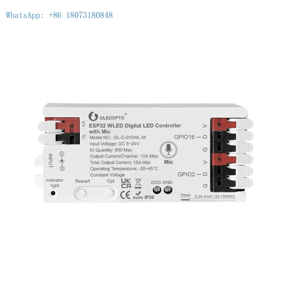 Gledopto ESP32 GL-C-015WL-M RGB lighting controller with MIC Control Easy to diy light strip
Gledopto ESP32 GL-C-015WL-M RGB lighting controller with MIC Control Easy to diy light strip