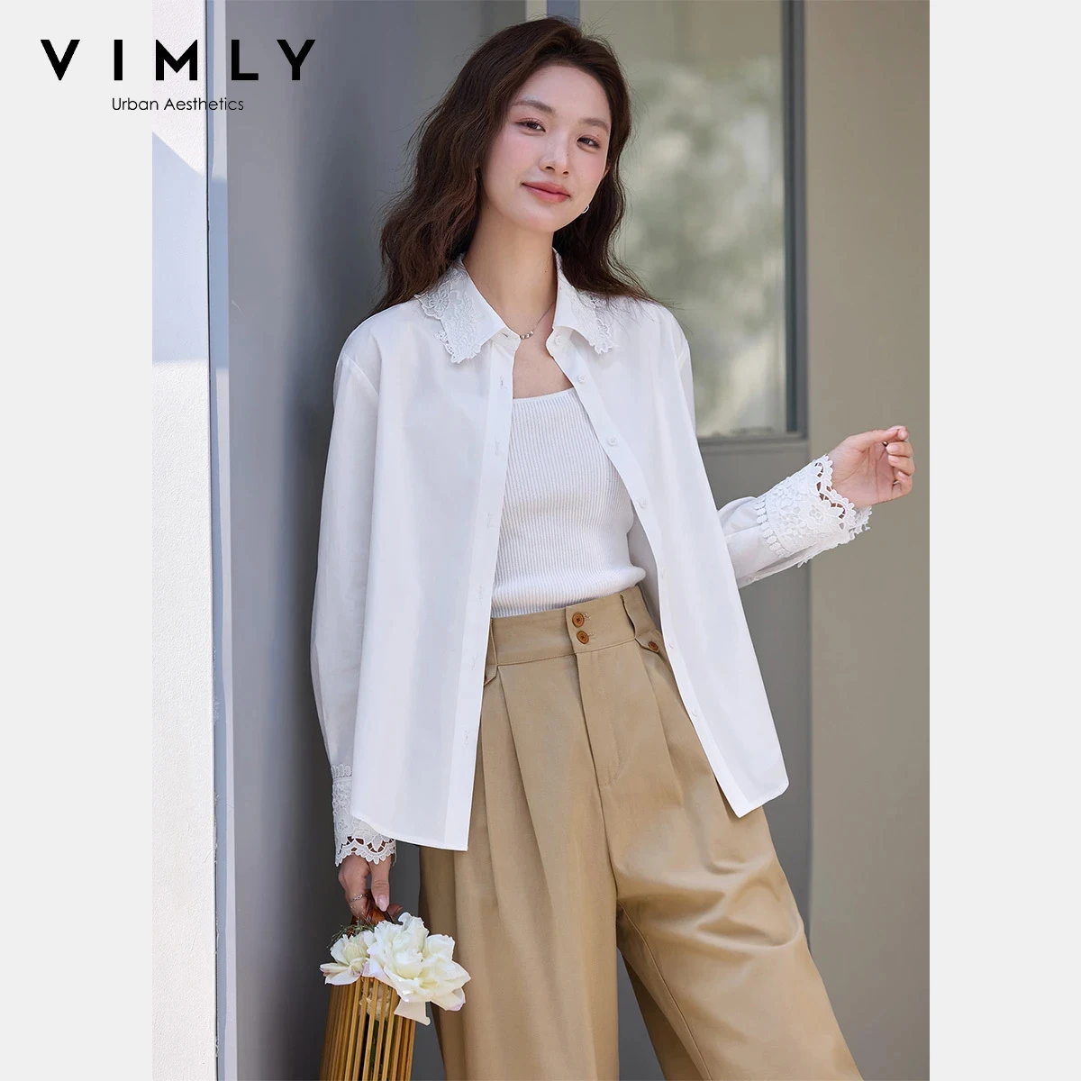 VIMLY Women's Cotton Minimalist Blouse 2026 Spring New Fashion Elegant Lapel Collar Lace Trim Crochet Long Sleeve Shirt A5255
VIMLY Women's Cotton Minimalist Blouse 2026 Spring New Fashion Elegant Lapel Collar Lace Trim Crochet Long Sleeve Shirt A5255