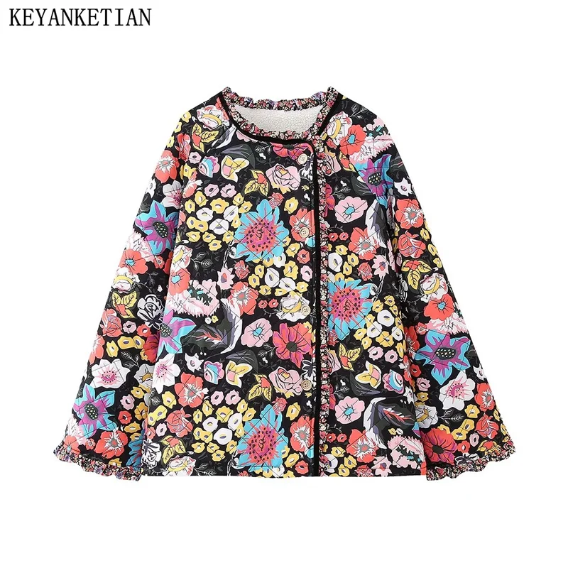 KEYANKETIAN Winter New Women's Floral Printed Cotton-Padded Jacket Lamb Wool Outerwear Vintage Loose Quilting Thermal Coat Top
KEYANKETIAN Winter New Women's Floral Printed Cotton-Padded Jacket Lamb Wool Outerwear Vintage Loose Quilting Thermal Coat Top
