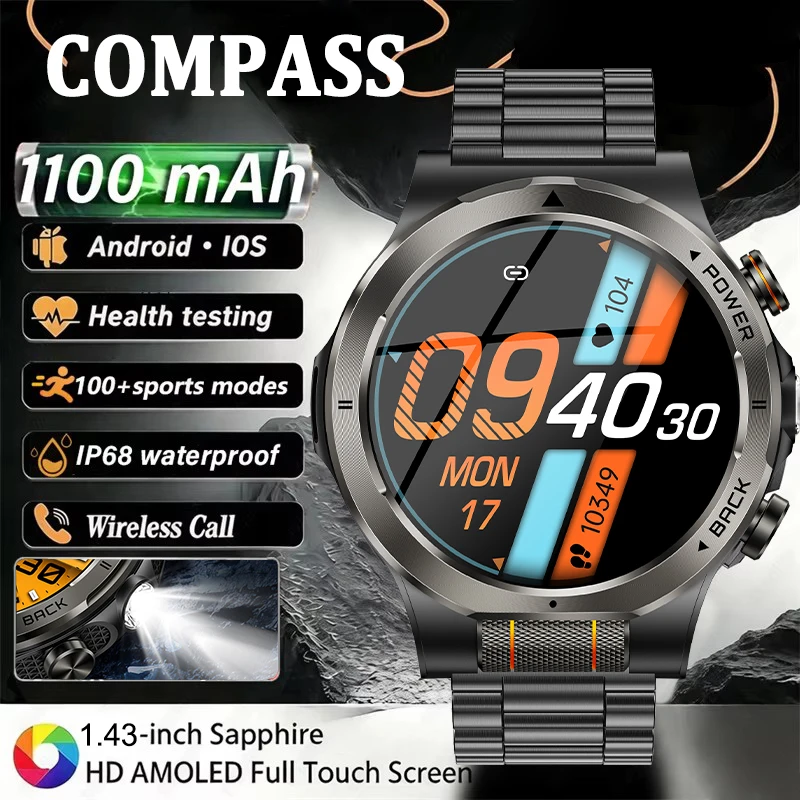 2026 New 1100mAh Large Battery Compass Outdoor Smart Watch 1.43" AMOLED IPX8 Waterproof Bracelet Call Sports Men Fitness Watches
2026 New 1100mAh Large Battery Compass Outdoor Smart Watch 1.43" AMOLED IPX8 Waterproof Bracelet Call Sports Men Fitness Watches
