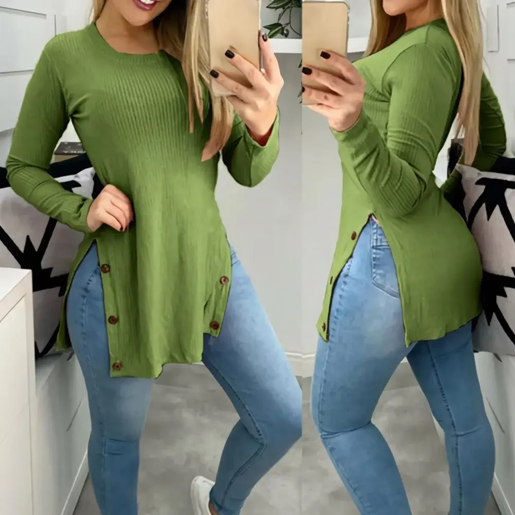 Шикарная тонкая блузка с длинным рукавом, эластичная мягкая текстура, женская туника с разрезом по бокам, женская легкая блузка 
Шикарная тонкая блузка с длинным рукавом, эластичная мягкая текстура, женская туника с разрезом по бокам, женская легкая блузка