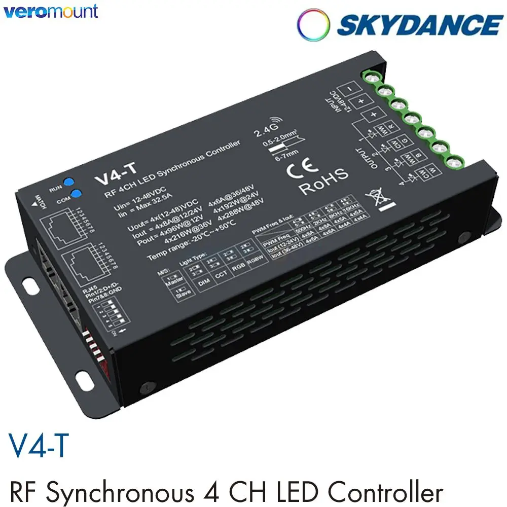 Skydance V4-T RGB LED Controller DMX512 RJ45 4CH 2.4G RF DC12-48V Wireless Remote Control Light RGBW LED Strip Controller
Skydance V4-T RGB LED Controller DMX512 RJ45 4CH 2.4G RF DC12-48V Wireless Remote Control Light RGBW LED Strip Controller