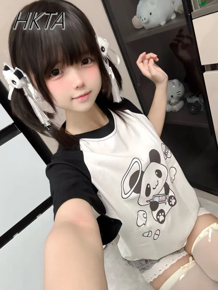 Subculture Sweet and Cute Футболка с мультяшным принтом Топ Свободные повседневные футболки с короткими рукавами и круглым вырезом Черно-белые женские футболки
Subculture Sweet and Cute Футболка с мультяшным принтом Топ Свободные повседневные футболки с короткими рукавами и круглым вырезом Черно-белые женские футболки