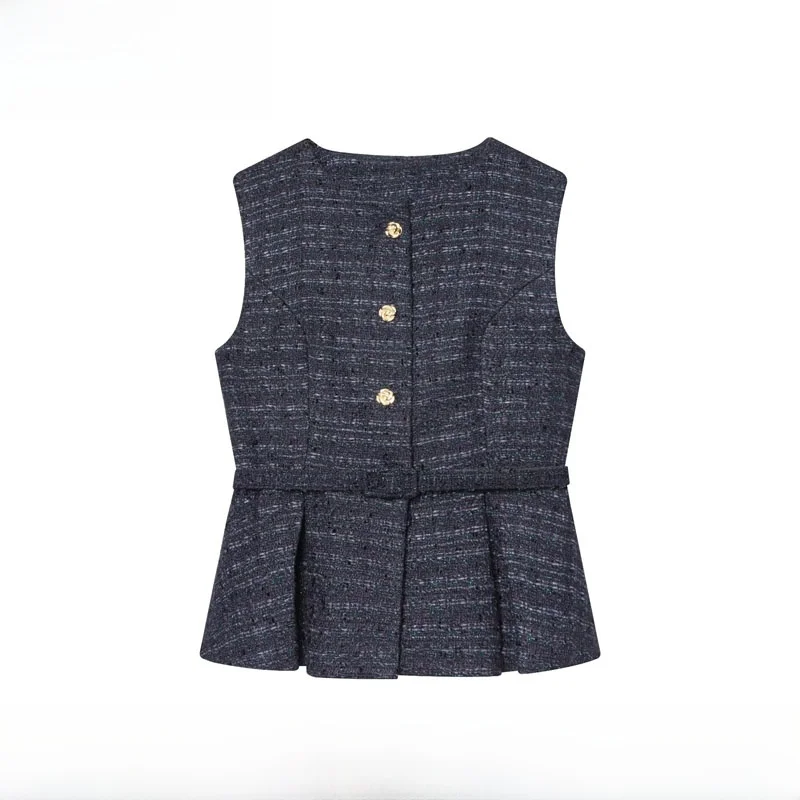 New Autumn Winter Women's Vest Belted round Neck Metal Color Thread Decoration Street Style Short Length Single Button Closure
New Autumn Winter Women's Vest Belted round Neck Metal Color Thread Decoration Street Style Short Length Single Button Closure
