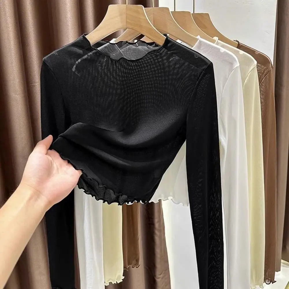 Elastic Tops Stylish Women's Summer Mesh Perspective Tops for Sun Protection Wear Long Sleeve Round Neck Bottoming Tops Women
Elastic Tops Stylish Women's Summer Mesh Perspective Tops for Sun Protection Wear Long Sleeve Round Neck Bottoming Tops Women