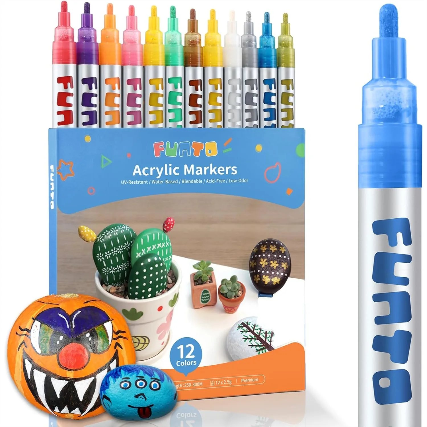 12 Colors Acrylic Paint Pens for Rock Painting on Wood, Canvas, Metal, Glass with Medium Tip, Quick Drying
12 Colors Acrylic Paint Pens for Rock Painting on Wood, Canvas, Metal, Glass with Medium Tip, Quick Drying