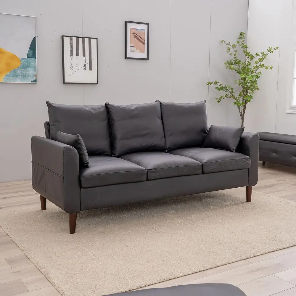 Curved Arm 3-Seater Sofa with Storage Side Pockets and Ottoman in Black Leatherette
Curved Arm 3-Seater Sofa with Storage Side Pockets and Ottoman in Black Leatherette