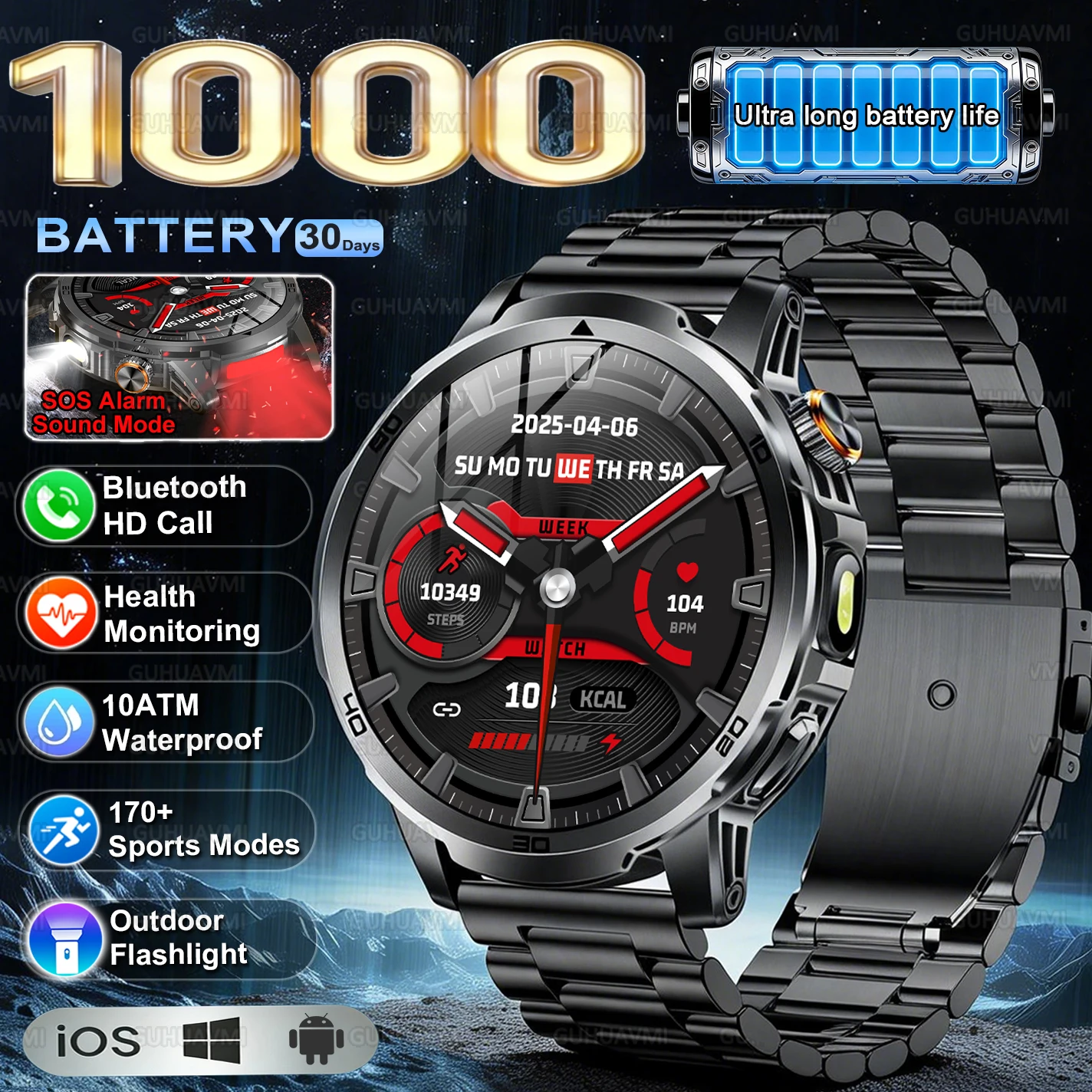 2026New military Outdoor 1000mAh Battery Smart Watch 1.85-inch HD AMOLED 10ATM Waterproof Voice Call Sports Men Fitness Bracelet
2026New military Outdoor 1000mAh Battery Smart Watch 1.85-inch HD AMOLED 10ATM Waterproof Voice Call Sports Men Fitness Bracelet