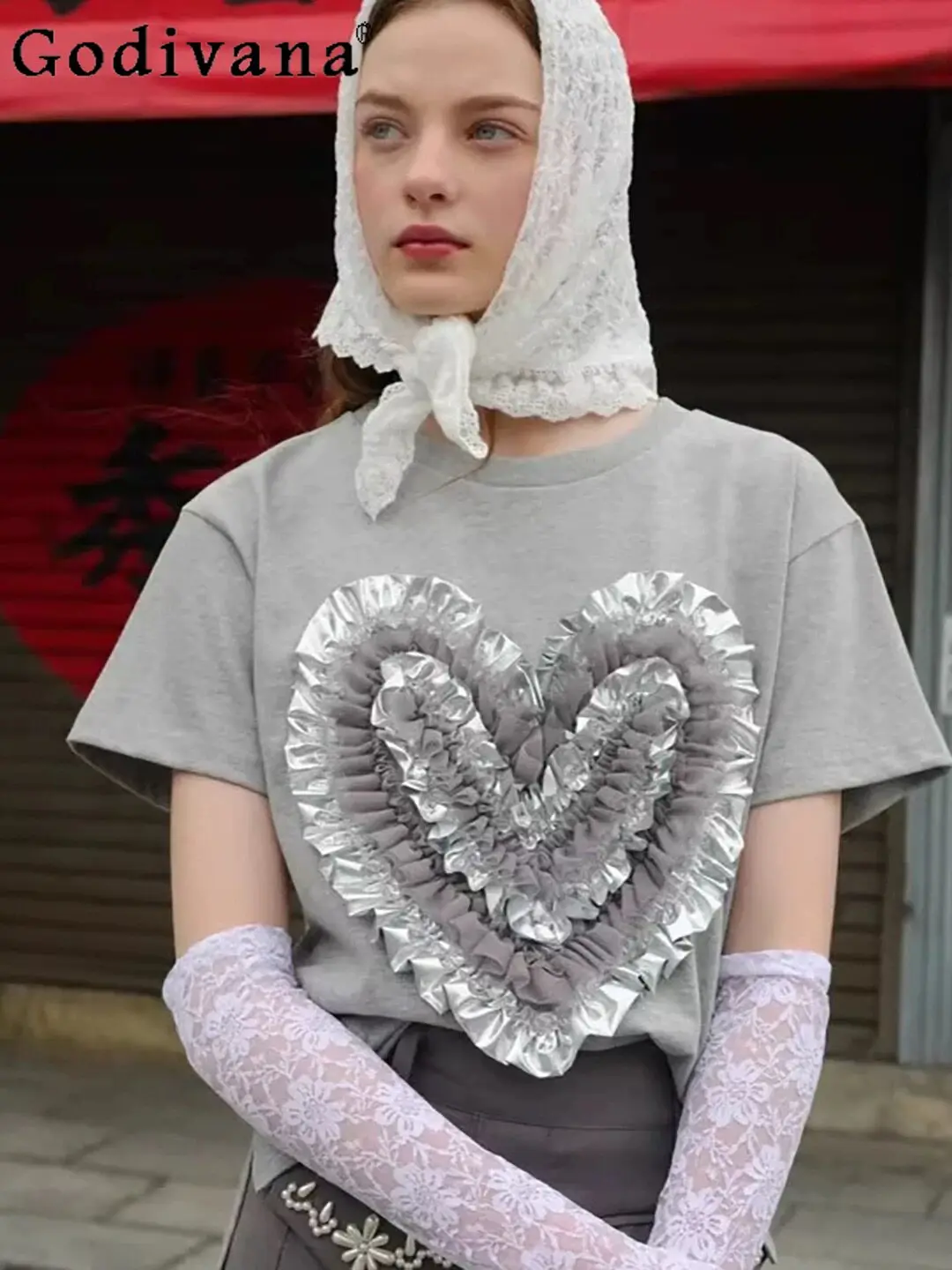 Japanese Fashion T-shirt for Women Spring and Summer New Casual Clothes French Three-dimensional Love Lace Splicing Loose Top
Japanese Fashion T-shirt for Women Spring and Summer New Casual Clothes French Three-dimensional Love Lace Splicing Loose Top