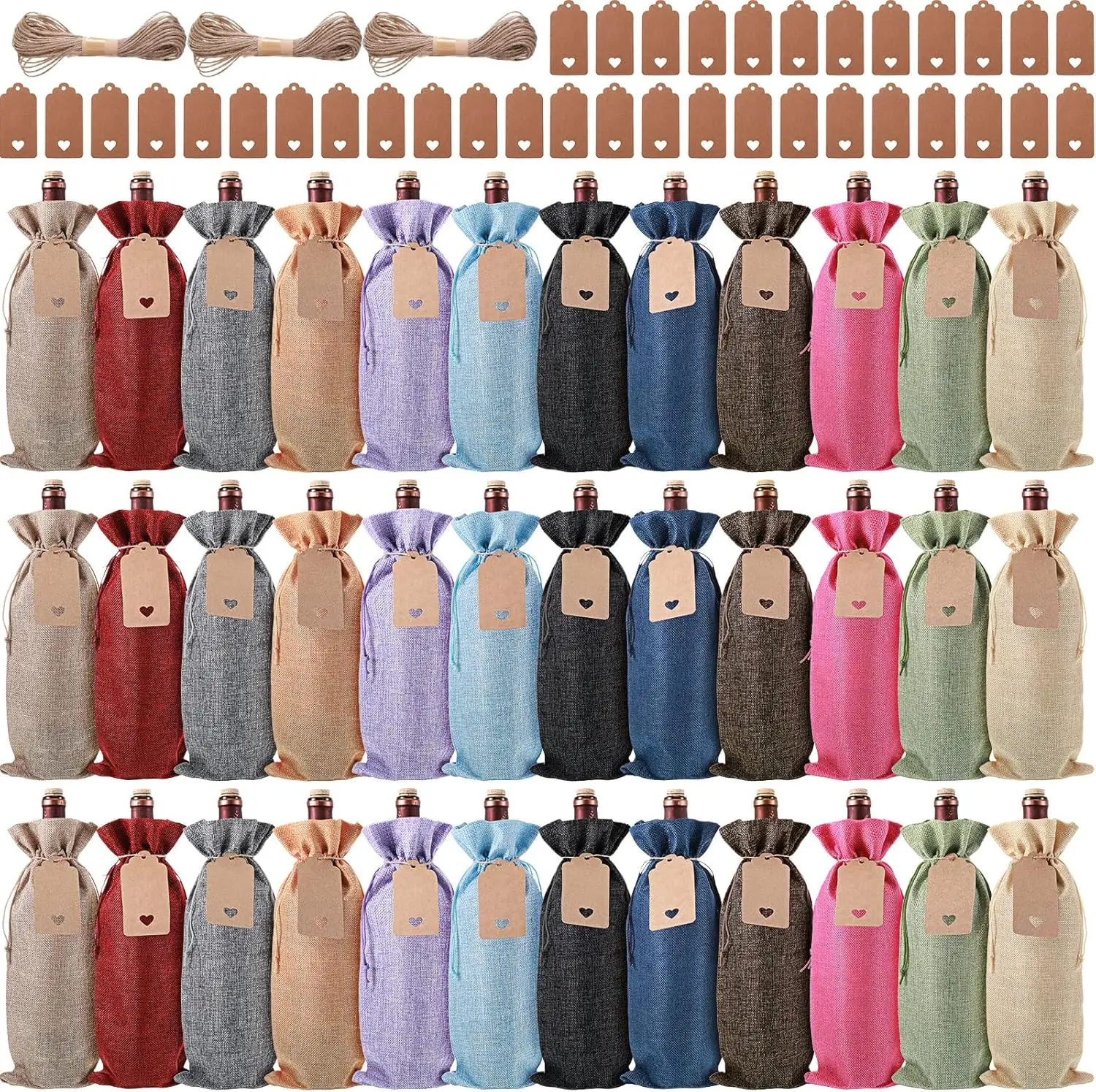 36 шт. подарочных мешочков из мешковины для вина с завязками, многоразовые мешочки для бутылок шампанского с веревками и бирками для подарков на Рождество
36 шт. подарочных мешочков из мешковины для вина с завязками, многоразовые мешочки для бутылок шампанского с веревками и бирками для подарков на Рождество