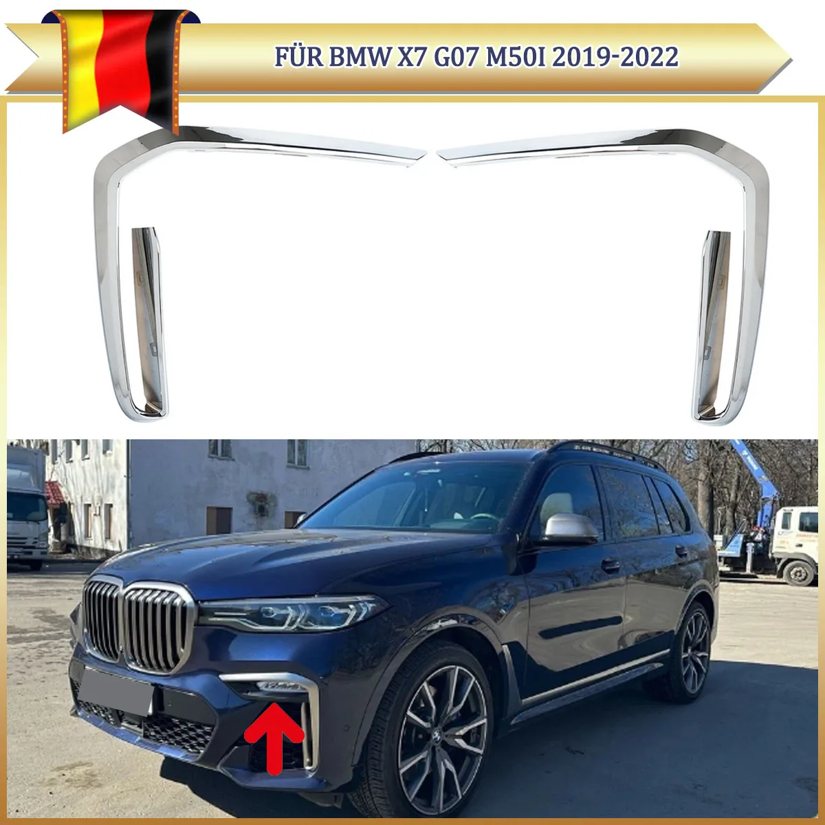 Хромированная накладка на решетку противотуманной фары Magickit для BMW X7 G07 M Sport 2019-2022, замена для 51118745740
Хромированная накладка на решетку противотуманной фары Magickit для BMW X7 G07 M Sport 2019-2022, замена для 51118745740
