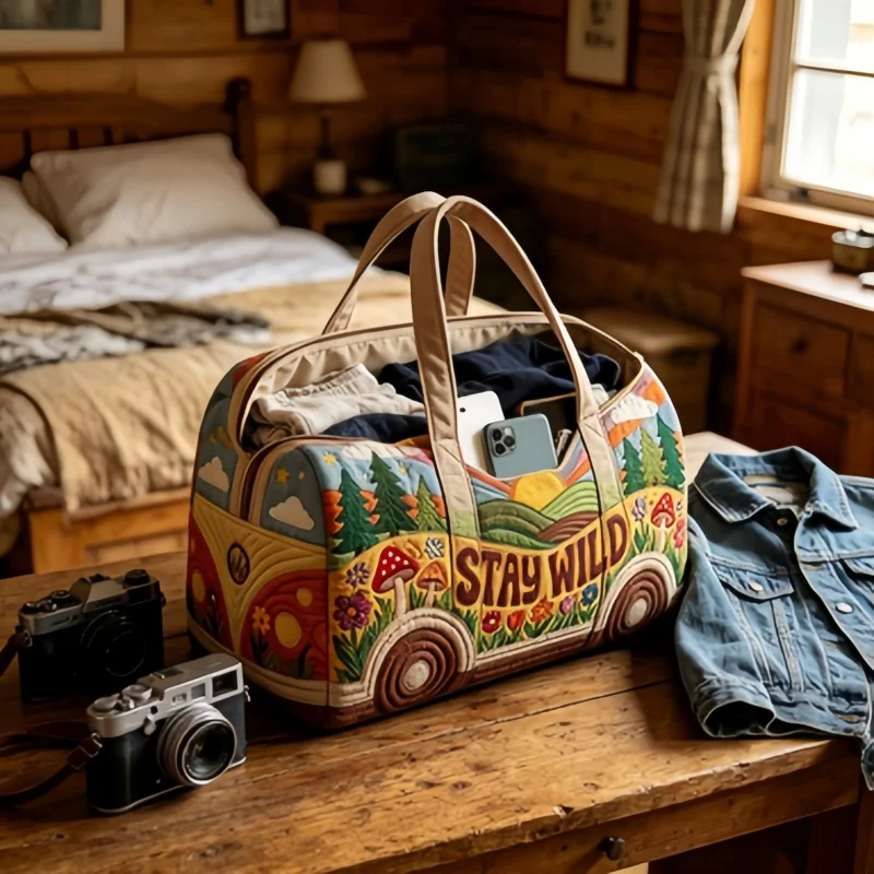 1pc "STAY WILD" Van Quilted Duffle Bag, Boho Hippie Travel Tote, Large Capacity Portable Weekender Bag for Gym Beach
1pc "STAY WILD" Van Quilted Duffle Bag, Boho Hippie Travel Tote, Large Capacity Portable Weekender Bag for Gym Beach