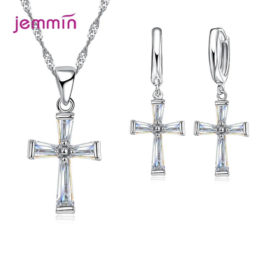 Simple Genuine 925 Sterling Silver CZ Zircon Stone Women Girls Jewelry Sets Fine Clear Crystal Cross Necklace/Earrings/Chain
Simple Genuine 925 Sterling Silver CZ Zircon Stone Women Girls Jewelry Sets Fine Clear Crystal Cross Necklace/Earrings/Chain