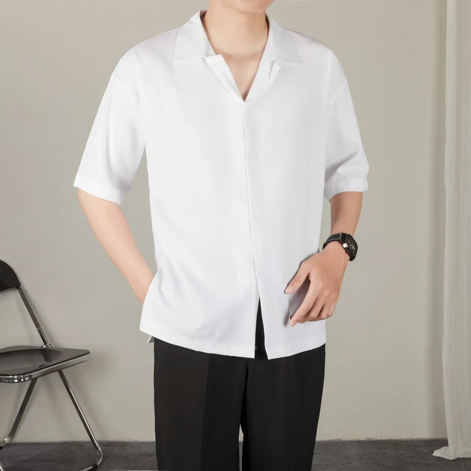 Men Ice Silk Short Sleeve Shirts Solid Color 2024 Summer Thin Single-breasted Turn-down Collar Tops Male Casual Loose Blouse
Men Ice Silk Short Sleeve Shirts Solid Color 2024 Summer Thin Single-breasted Turn-down Collar Tops Male Casual Loose Blouse