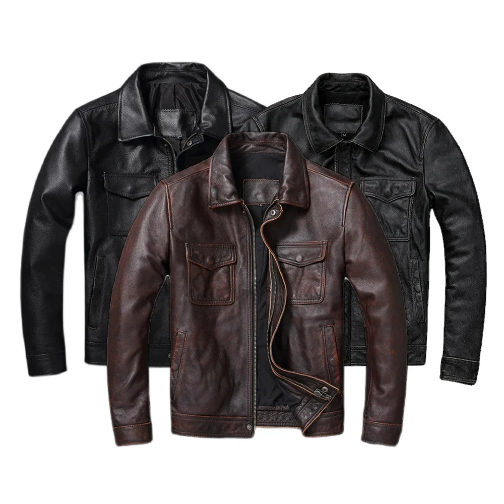 Vintage Brown Red Genuine Leather Jacket Men 100% Cowhide Natural s Man Autumn Clothing Coat Cow
Vintage Brown Red Genuine Leather Jacket Men 100% Cowhide Natural s Man Autumn Clothing Coat Cow
