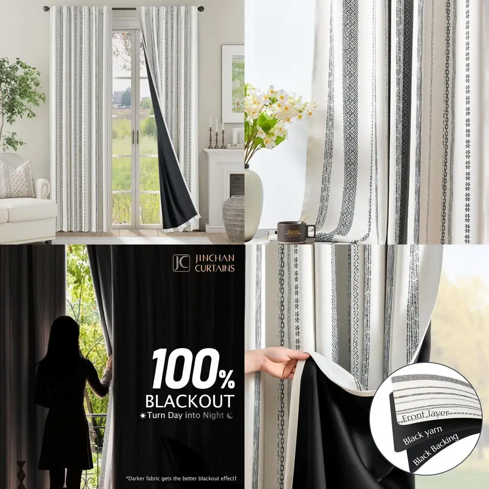 Затемняющие шторы 2,74 м (90 дюймов) в длину, в богемном стиле, с черным принтом на бежевом фоне, с геометрическим узором на задней стороне, затемняющие, 2 панели
Затемняющие шторы 2,74 м (90 дюймов) в длину, в богемном стиле, с черным принтом на бежевом фоне, с геометрическим узором на задней стороне, затемняющие, 2 панели