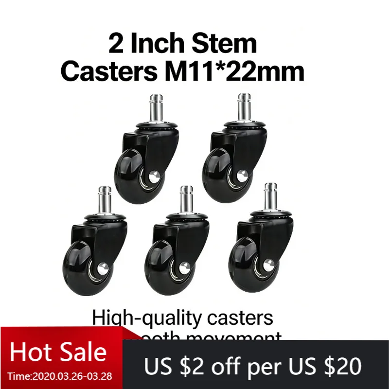 (5 packs) 2 Inch Black PU Transparent Universal Wheel Snap Spring Caster Furniture Office Chair Strong Load Bearing
(5 packs) 2 Inch Black PU Transparent Universal Wheel Snap Spring Caster Furniture Office Chair Strong Load Bearing