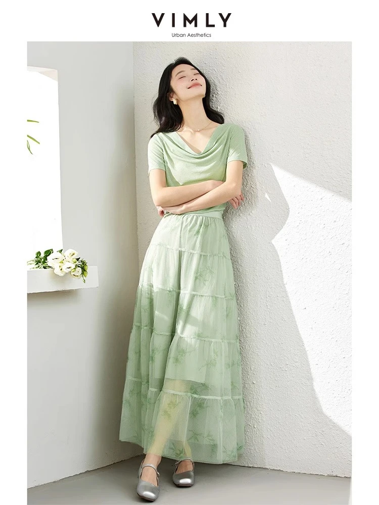 VIMLY Green Skirt Set 2 Pieces Woman 2025 Autumn Elegant Ladies Swinging Neck Folds Tops Gradient Print Midi Gauze Skirts A1899
VIMLY Green Skirt Set 2 Pieces Woman 2025 Autumn Elegant Ladies Swinging Neck Folds Tops Gradient Print Midi Gauze Skirts A1899