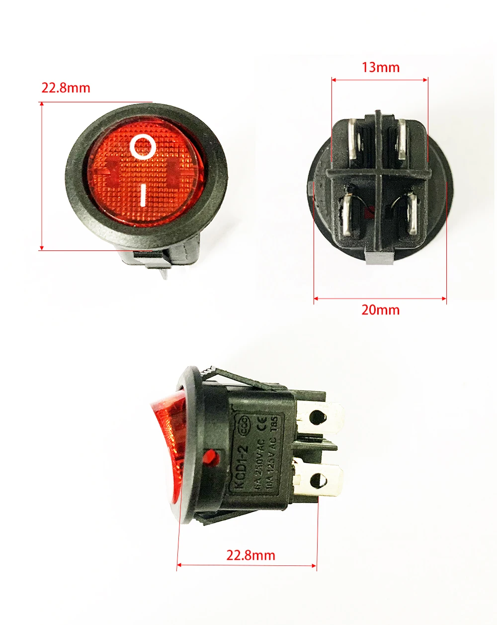 KCD1 20MM Round Rocker Switch Square Base 4 Pins AC 250V 6A 125V 10A Black Red Color ON/OFF 4 Feet Power Switches
KCD1 20MM Round Rocker Switch Square Base 4 Pins AC 250V 6A 125V 10A Black Red Color ON/OFF 4 Feet Power Switches