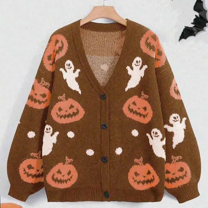 V Neck Cardigan Sweater Length Pumpkin Print Chunky Striped Loose Coat For Women Halloween Casual Autumn Outerwear
V Neck Cardigan Sweater Length Pumpkin Print Chunky Striped Loose Coat For Women Halloween Casual Autumn Outerwear