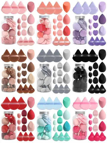 15Pcs Premium Powder Puffs with Storage Jar - Makeup Blending Sponges Set for Face Foundation & Loose Powder Kit
