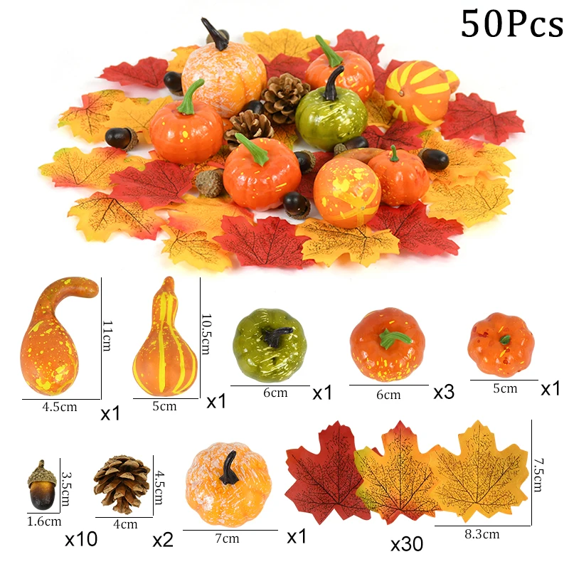 50Pcs/set Artificial Pumpkin Maple Leaves Pine Cone Halloween Thanksgiving Fall Table Home Decoration Photo Props Ornaments
50Pcs/set Artificial Pumpkin Maple Leaves Pine Cone Halloween Thanksgiving Fall Table Home Decoration Photo Props Ornaments