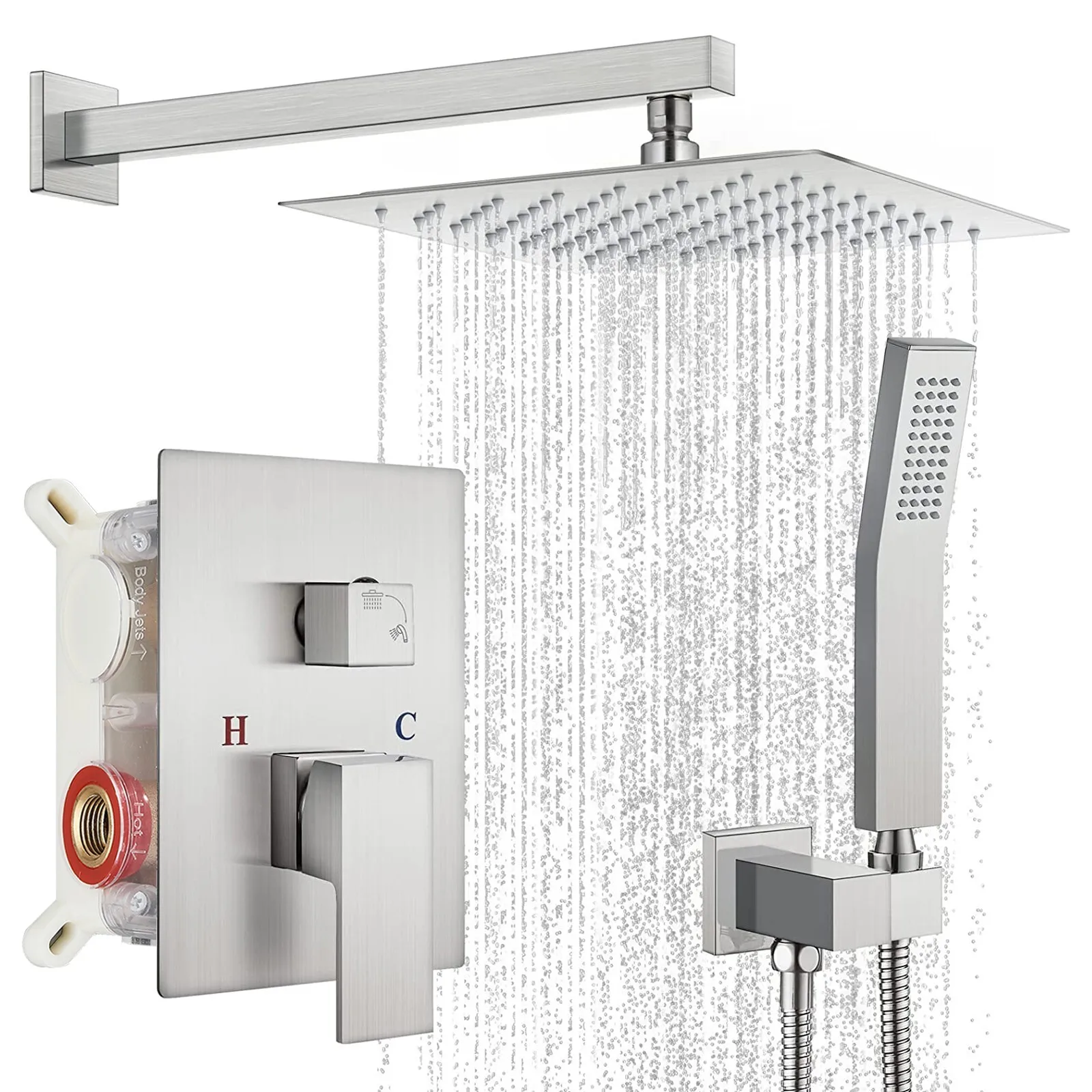 Brushed Nickel Shower System with Valve Shower Faucet Set 12in Rain Shower Head
Brushed Nickel Shower System with Valve Shower Faucet Set 12in Rain Shower Head