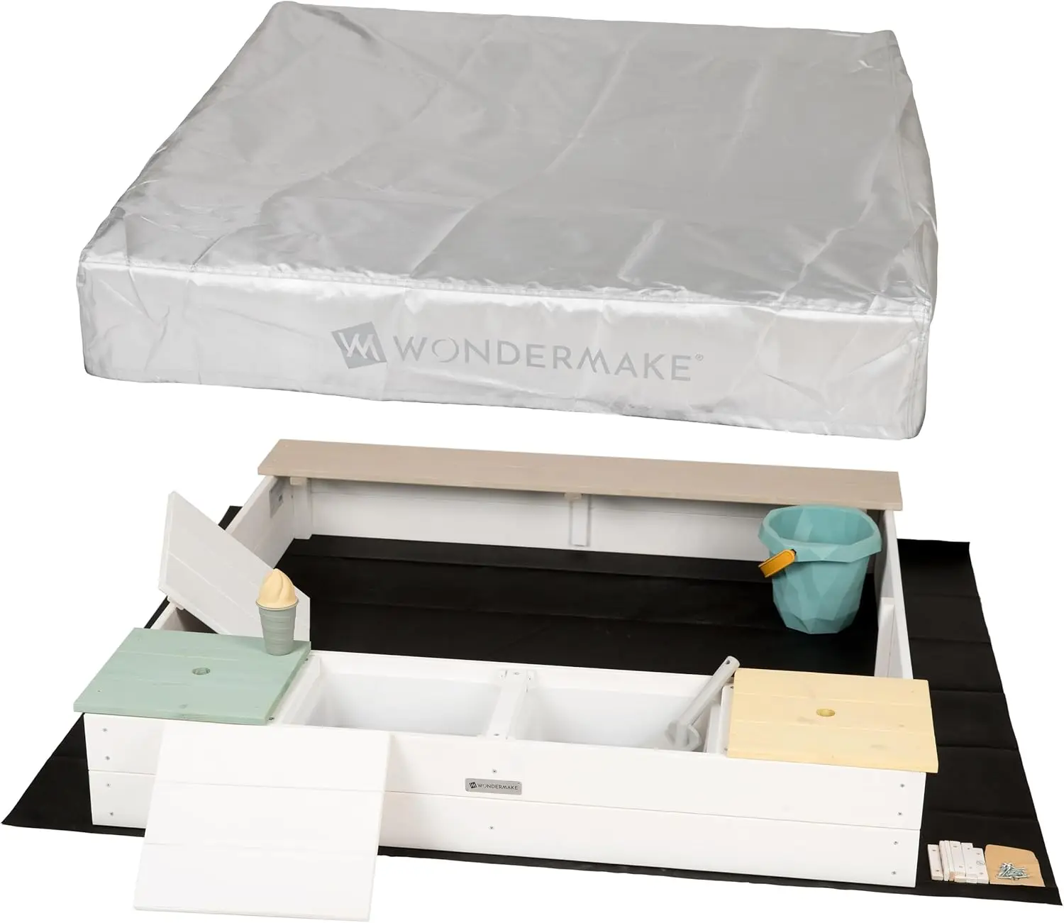 Sandbox with 2 Mud Kitchen Water Trays and Textile Cover for Kids, Sand Protection Non-Woven Fabric, Bench Seats, Sandpit Wooden
Sandbox with 2 Mud Kitchen Water Trays and Textile Cover for Kids, Sand Protection Non-Woven Fabric, Bench Seats, Sandpit Wooden