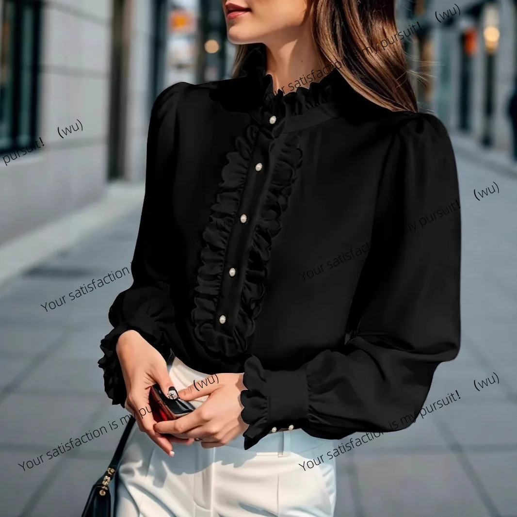 Европейская и американская новая женская одежда, элегантная рубашка с длинными рукавами и воротником в виде листьев лотоса
Европейская и американская новая женская одежда, элегантная рубашка с длинными рукавами и воротником в виде листьев лотоса