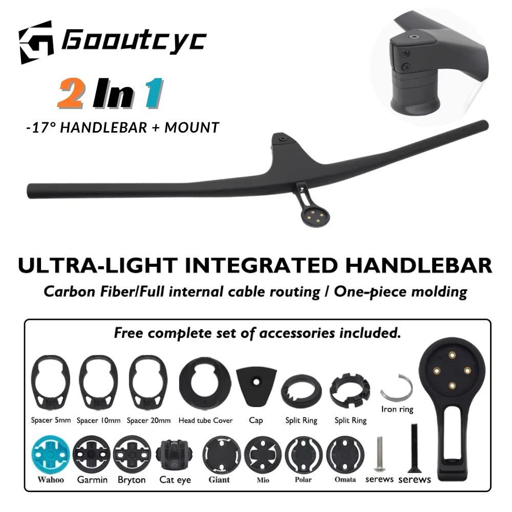 GOOUTCYC BIKE -17° Carbon Fiber MTB Integrated Handlebar 28.6mm Stem 50-90mm Internal Cable Routing Mountain Bike Parts
GOOUTCYC BIKE -17° Carbon Fiber MTB Integrated Handlebar 28.6mm Stem 50-90mm Internal Cable Routing Mountain Bike Parts