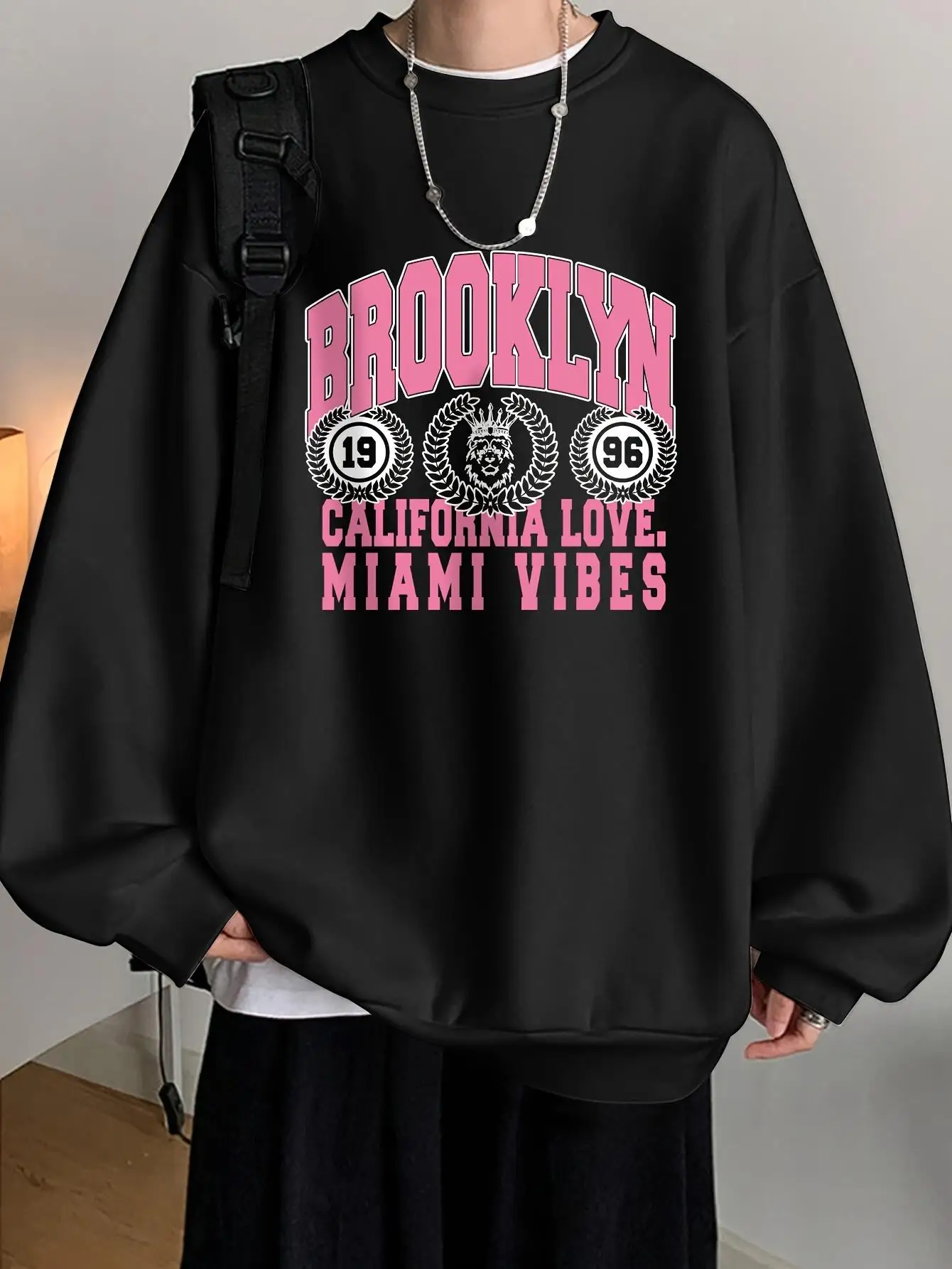 Men's Brooklyn Pattern Sweatshirt - Black, Pink Letters, Long Sleeve Crew Neck Pullover, Stretch Comfort Ed
Men's Brooklyn Pattern Sweatshirt - Black, Pink Letters, Long Sleeve Crew Neck Pullover, Stretch Comfort Ed