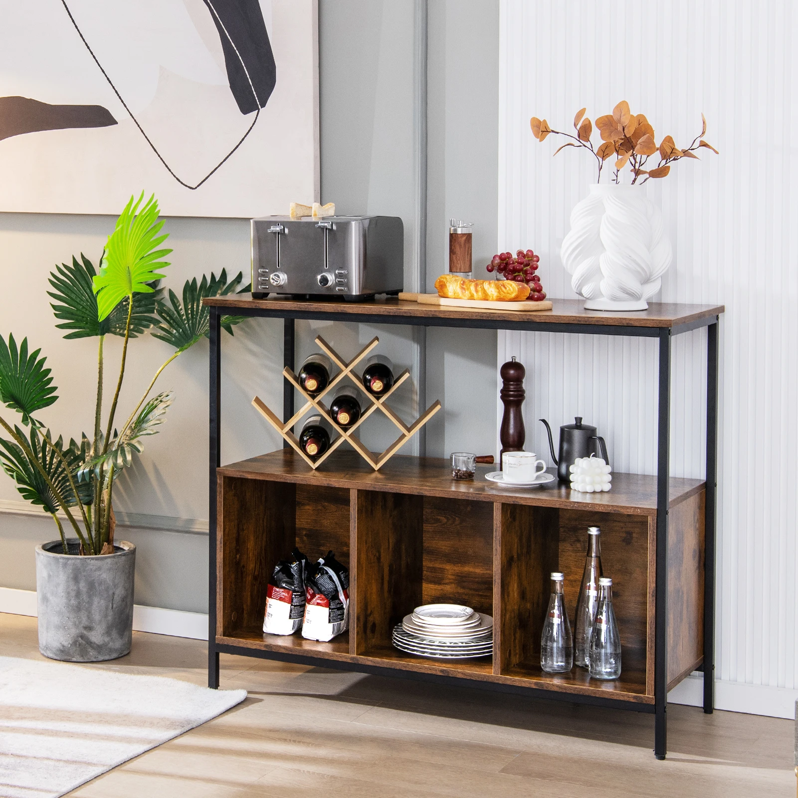 Modern Buffet Sideboard, 3-tier Wooden Pantry Cupboard w/ Open Shelf
Modern Buffet Sideboard, 3-tier Wooden Pantry Cupboard w/ Open Shelf