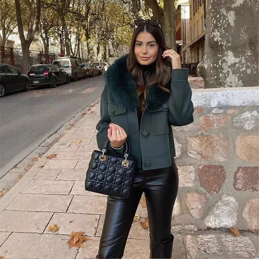 Green Removable Fur Collar Woolen Coat for Women Autumn Winter Solid Color Royal Sister Style
Green Removable Fur Collar Woolen Coat for Women Autumn Winter Solid Color Royal Sister Style