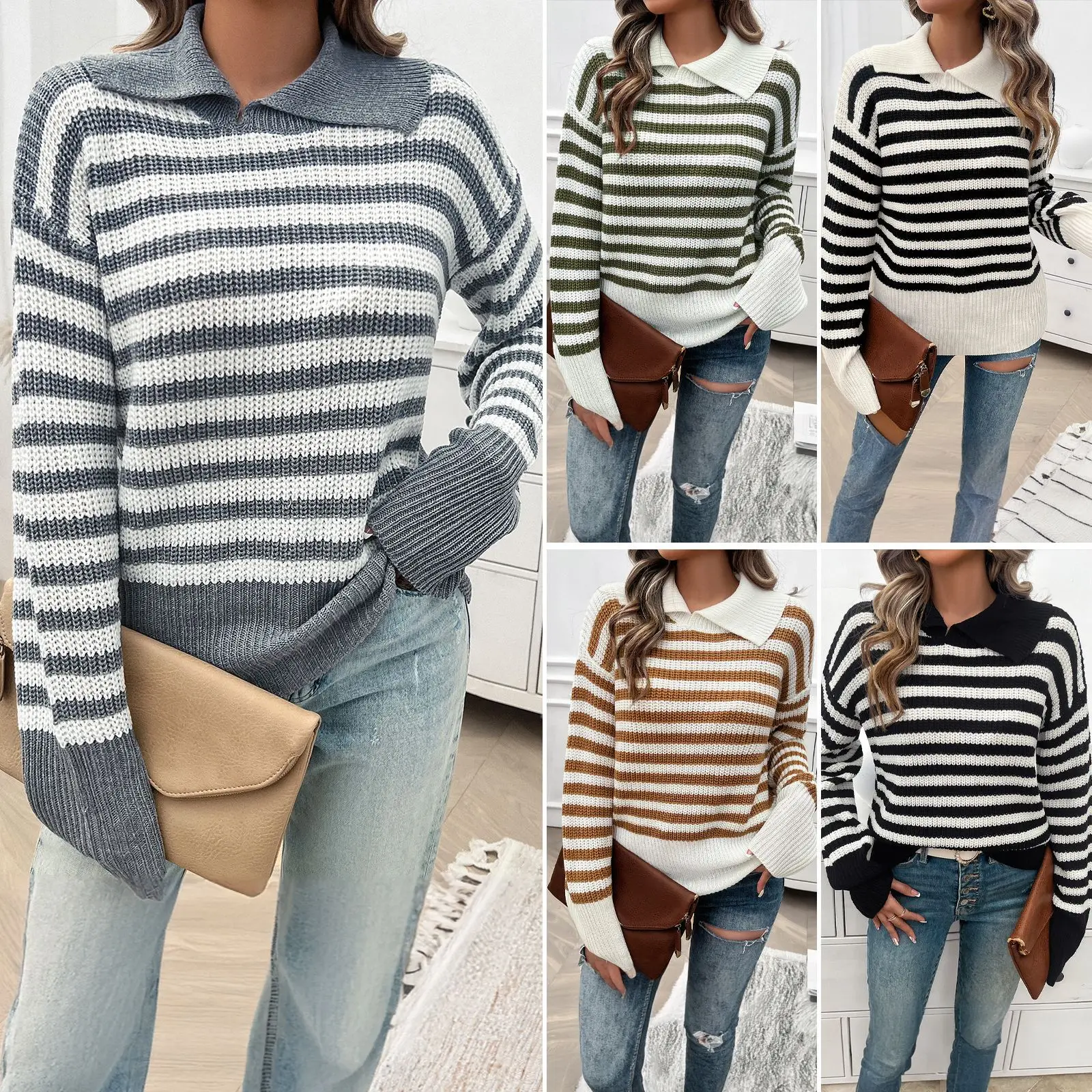 2024 Pullovers Jumper Sweater Female Clothing Tops Autumn and Winter Tops Women's Casual Loose Lapel Long-sleeved Sweater Women
2024 Pullovers Jumper Sweater Female Clothing Tops Autumn and Winter Tops Women's Casual Loose Lapel Long-sleeved Sweater Women