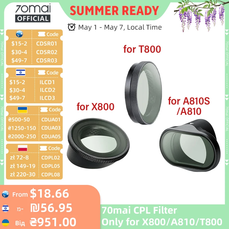 Оригинальный CPL-фильтр 70mai для 70mai A810 Lite/ A810S/ A810/ X800/ T800, круговой поляризационный фильтр для объектива, крышка объектива
Оригинальный CPL-фильтр 70mai для 70mai A810 Lite/ A810S/ A810/ X800/ T800, круговой поляризационный фильтр для объектива, крышка объектива