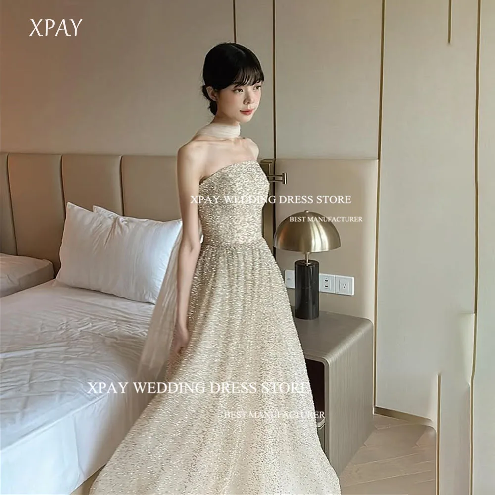 XPAY Glitter Champagne Strapless Korea A Line Evening Dresses Photo Shoo Detachable Shawl Formal Prom Gown Wedding Party Dress
XPAY Glitter Champagne Strapless Korea A Line Evening Dresses Photo Shoo Detachable Shawl Formal Prom Gown Wedding Party Dress
