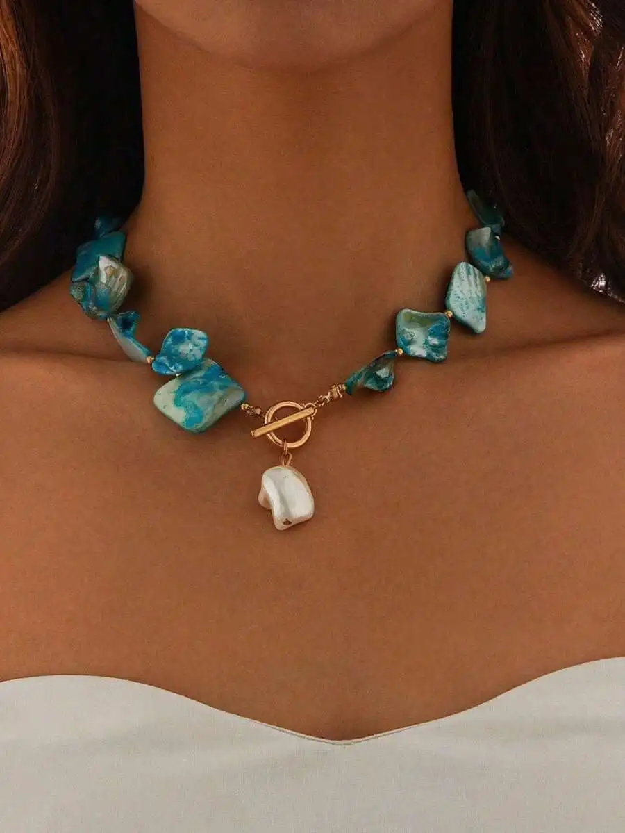 Blue Green Pebble Stone Pendant Necklace Fashion Vintage Coastal Style For Women
Blue Green Pebble Stone Pendant Necklace Fashion Vintage Coastal Style For Women